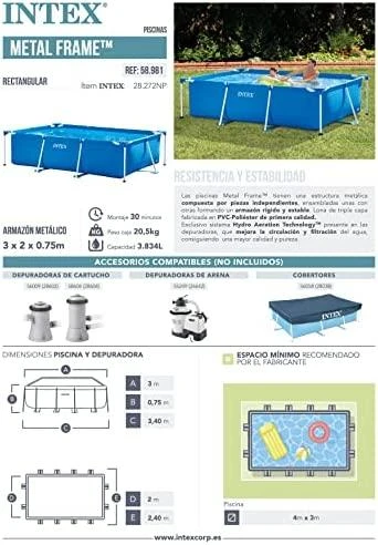 Baseinas Intex stačiakampės formos, 3x2m, Mėlynos spalvos