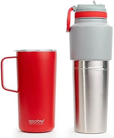 Asobu Twin Pack Butelis su puodeliu raudonas, 0,9 L + 0,6 L