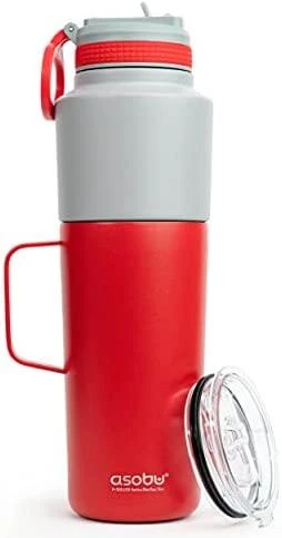 Asobu Twin Pack Butelis su puodeliu raudonas, 0,9 L + 0,6 L