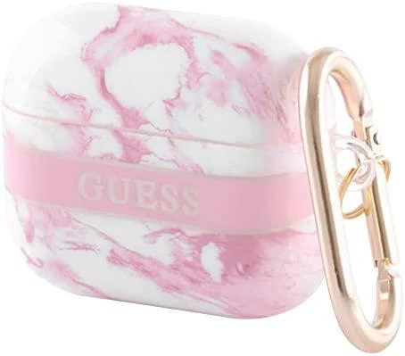 Guess GUA3HCHMAP AirPods 3 dėklas rožinės spalvos Marble Strap Collection