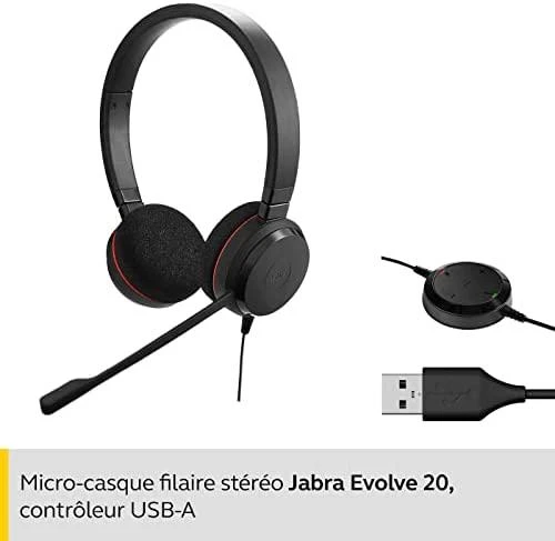 Ausinės JABRA EVOLVE 20 MS Stereo USB su lankeliu ant galvos triukšmo slopinimas USB jungtis su užtildymo mygtuku ir garsumo valdymu ant laido