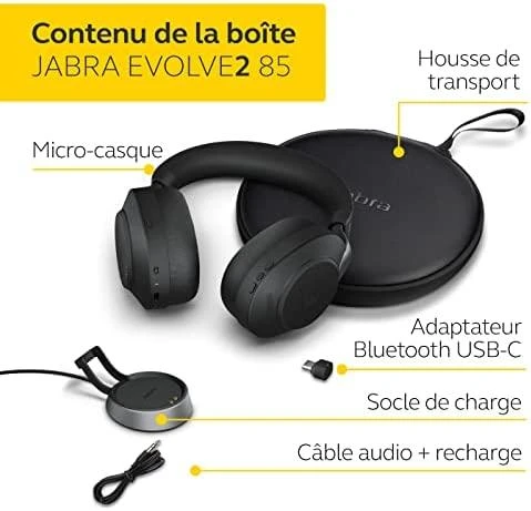 Ausinės Jabra Evolve2 85 MS + Įkrovimo stotelė + Link 380c Juodas
