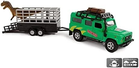 Lean Cars Automobilis Land Rover su transporteriu Dinosaur Metal 520178