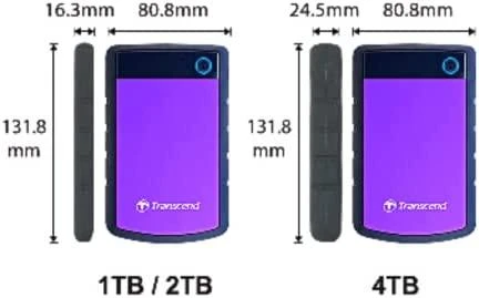 Išorinis kietasis diskas Transcend 25H3B 2.5'' 1TB USB3, Triguba smūgių slopinimo sistema