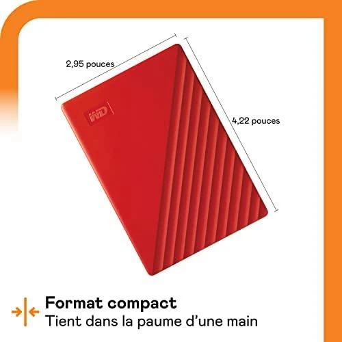 Išorinis kietasis diskas HDD Western Digital My Passport (2TB, USB 3.2), raudonas
