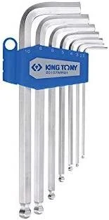 LYDINIŲ RINKINYS KING TONY 1130M - HEX SU RUTUULIU ILGUS 2,5 - 10mm 7 vnt. PLASTIKO LAIKIKLIUJE