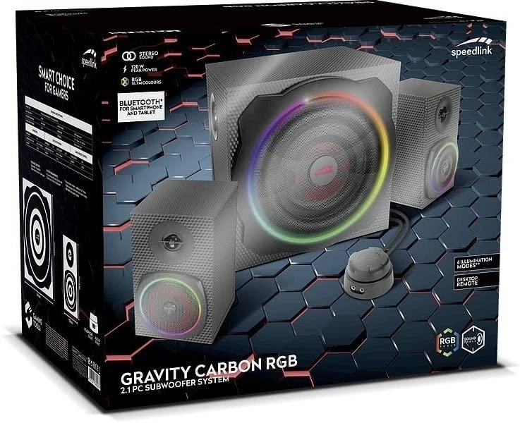 Kompiuterio kolonėlės Speedlink kolonėlė GRAVITY CARBON RGB. 2.1 System. sw retail