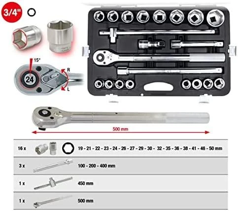 Galvučių komplektas 3/4'' 19-50mm 21vnt, KS Tools