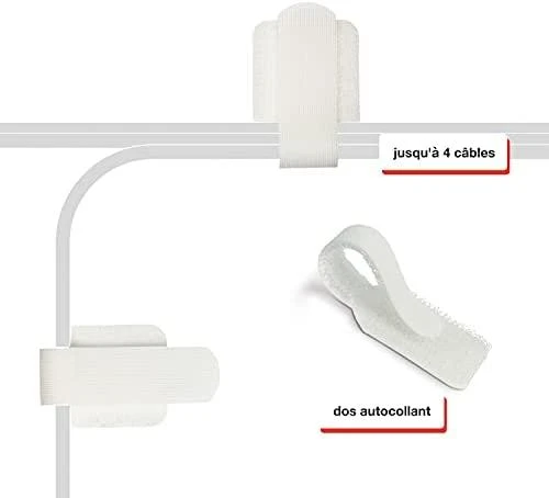 RAM LABEL THE CABLE PRO sieninis kabelių laikiklis su lipnia juosta, 50 dalių rinkinys – baltos spalvos