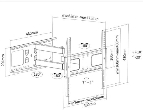 Manhattan 461252 plokščiųjų ekranų sieninis laikiklis 139,7 cm (55") Juoda