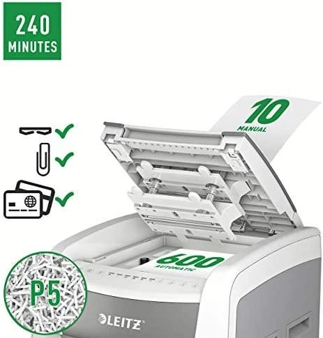 Leitz IQ AutoFeed 600 P5 su atidarytu dangčiu