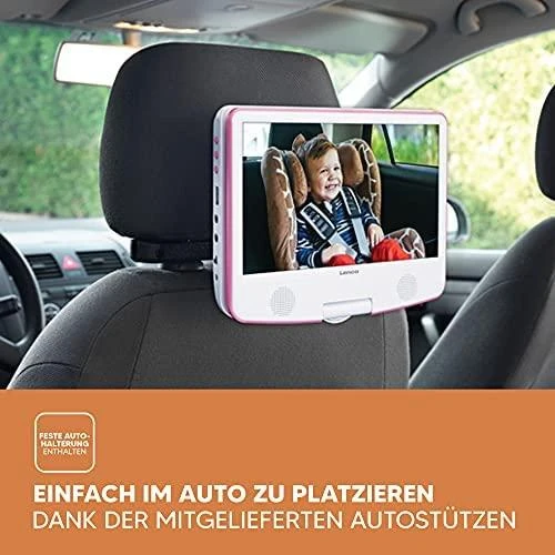 Vaizdo grotuvas LENCO DVP-910 9 DVD-Player + USB &amp; KfZ-Halterung. pink/wei