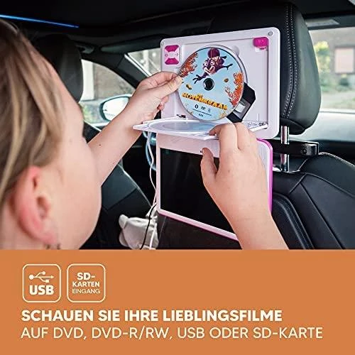 Vaizdo grotuvas LENCO DVP-910 9 DVD-Player + USB &amp; KfZ-Halterung. pink/wei