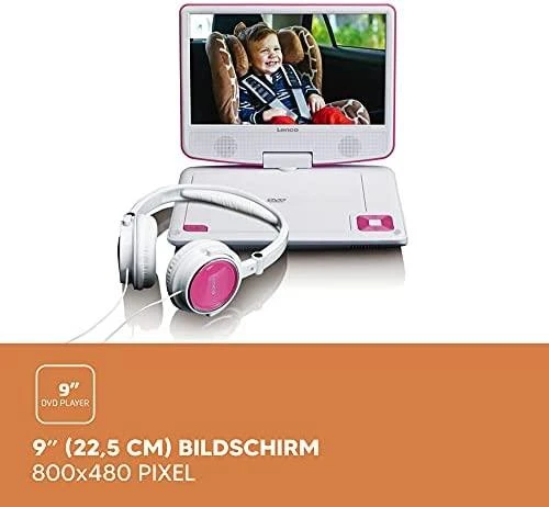 Vaizdo grotuvas LENCO DVP-910 9 DVD-Player + USB &amp; KfZ-Halterung. pink/wei