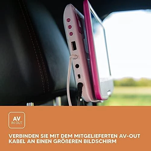 Vaizdo grotuvas LENCO DVP-910 9 DVD-Player + USB &amp; KfZ-Halterung. pink/wei