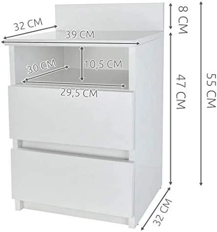 Top E Shop Naktinis Staliukas - Topeshop M1 Biemat 2 Stalčių, Balta