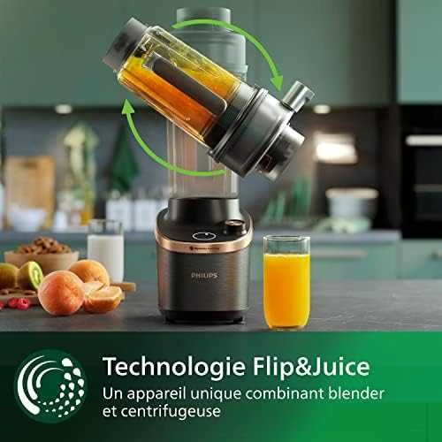 Philips Flip&Juice™ Didelio greičio maišytuvas su sulčiaspaudės moduliu HR3770/10, Juodas