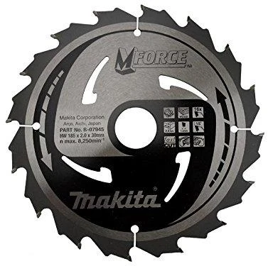 Makita T.C.T. pjūklas M-FORCE 185X2X30mm 15° T16 B-07945 T.C.T • 185 x30 mm • T16 • 15° • Medienai