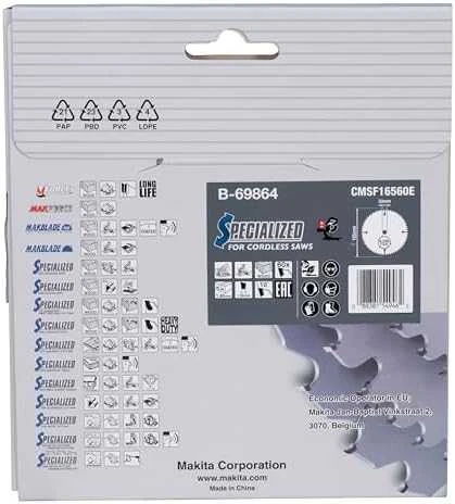 Makita T.C.T. pjūklas EFFICUT 165X1.85X20mm 10° T60 B-69864 T.C.T • 165 x20 mm • T60 • 10° • Medienai
