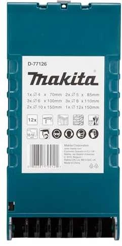 Makita D-77126 Grąžtų mūrui rinkinys 12 vnt (4x70mm - 5x85mm (2x) - 6x100mm (3x) - 8x110mm (3x) - 10x150 (2x) - 12x150mm)