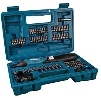 Makita DF001DW Akumuliatorinis suktuvas 1,5Ah įmontuotas Li-ion akumuliatorius; mikro USB įkrovimas; 4Nm; 1/4"; LED; 81 vnt. priedų rinkinys