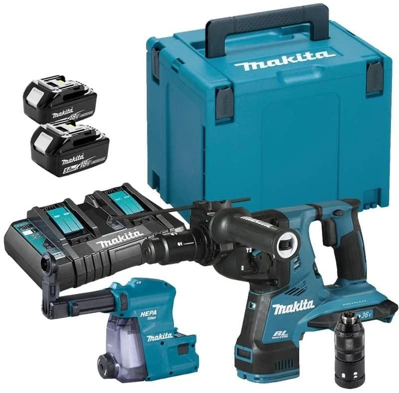 Makita Smūginis gręžtuvas 2x18V DHR281PT2J 2.9J 2x5.0Ah BL + rankena
