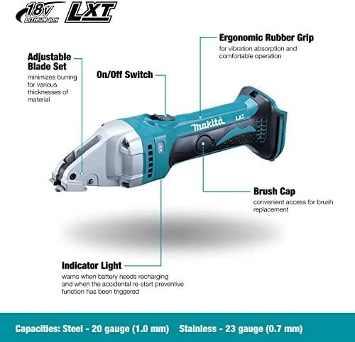 Makita DJS101Z Akumuliatorėnis skardos žirklės, 18 V, plienas 1,0 mm, min. pjovimo radiusas 30mm, Be akumuliatorių ir kroviklio!