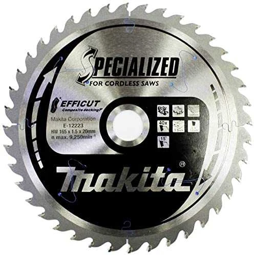 Makita T.C.T. pjūklas 165X1.5X20mm 15° T40 EFFICUT klijuotoms plokštėms E-12223