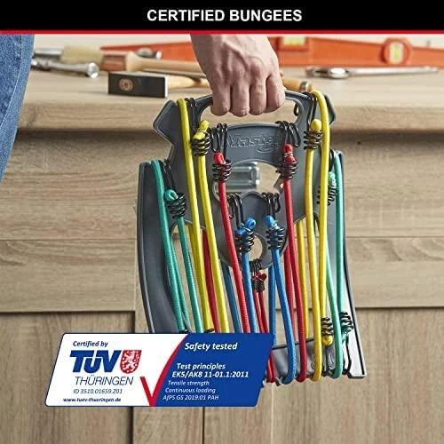 Master Lock Masterlock 10 tvirtinimo gumų komplektas su kabliukais, 2x25 + 2x45 + 2x60+ 2x80 + 2x100, įvairių spalvų