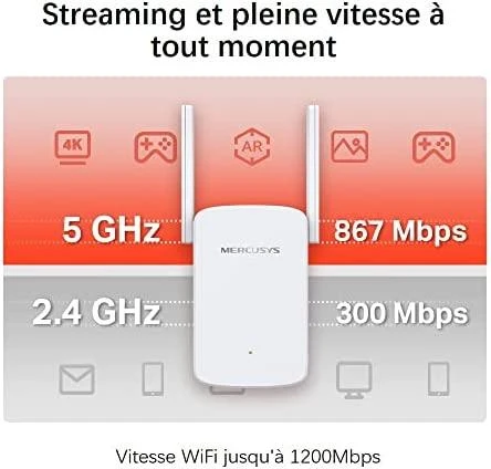 TP-Link Mercusys | AC1200 Wi-Fi diapazono plėstuvas | ME30 | 802.11ac | 2GHz/5GHz | 867+300 Mbit/s | 10/100 Mbit/s | Ethernet LAN (RJ-45) jungtys 1 | MU-MiMO Nr. | nėra PoE | Antenos tipas 2x išorinė