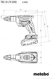 Metabo TBS 18 LTX BL 5000 techninių matmenų brėžinys