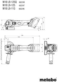 Metabo W 18 L 9-125 techninis brėžinys ir matmenys
