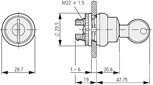 EATON raktinis jungiklis, Ø22 mm, 2 padėtys 0-1