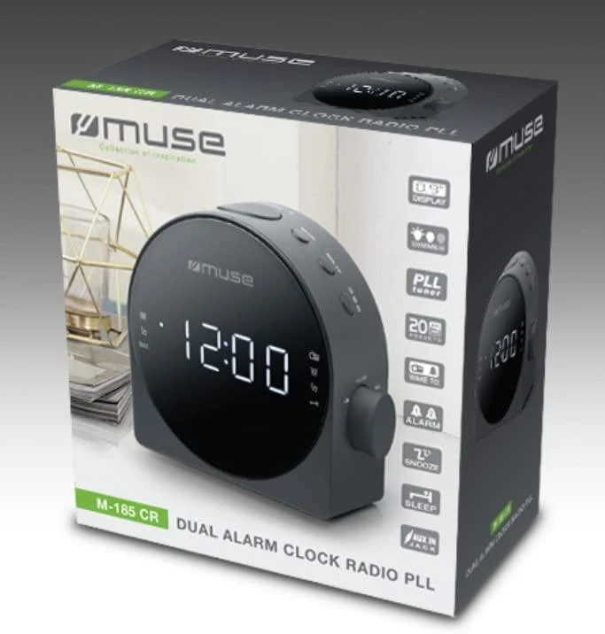 Muse Mūza | Dvigubas žadintuvo radijas PLL | M-185CR | AUX į | Juodas