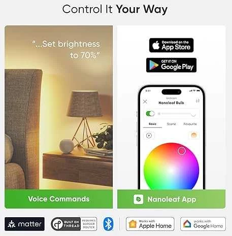 Nanoleaf Essentials Smart A60 lemputė E27 Matter 9W 806Lm RGBCW 2700-6500K, 3vnt pakuotė | E27 | 8,5 W | RGBCW | Bluetooth, siūlai