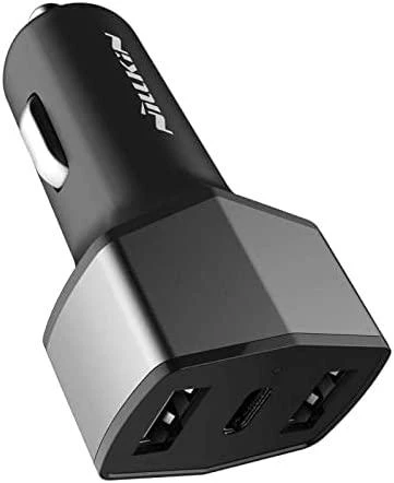 Dėklas Nillkin Celerity automobilinis įkroviklis - 2x USB-A + 1x USB-C, 32W sidabro spalvos