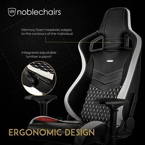 Žaidimų kėdė Noblechairs EPIC Real Leather Gaming Chair, Juoda-balta-raudona