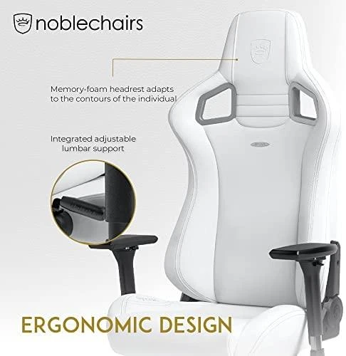 Žaidimų kėdė Noblechairs EPIC High-tech faux leather Gaming Chair, Baltas Edition