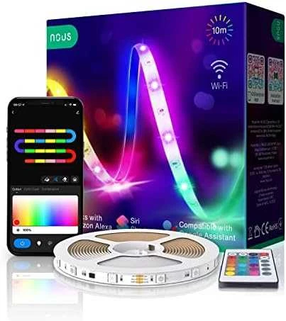 LED juostos komplektas su Wi-Fi valdikliu ir maitinimo šaltiniu, RGB, 10m, 36W, TUYA / Smart Life, NOUS