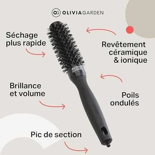 Olivia Garden Expert Blowout Shine Round Juodas 25 mm