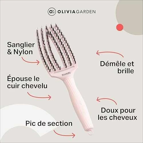 Plaukų šepetys džiovinimui Olivia Garden Fingerbrush Pastel Rožinė Medium