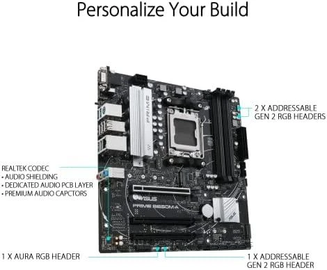 Pagrindinė plokštė ASUS AMD B650 / SAM5 / MicroATX / Memory DDR5 / Atminties lizdai 4 / 2xPCI-Express 4.0 1x / 1xPCI-Express 4.0 16x / 2xM.2 / 1x15pin D-sub / 1xHDMI / 1xDisplayPort / 2xAudio-In / 1xAudio-Out / 4xUSB 2.0 / 4xUSB 3.2 / 1xPS/2 / 1xRJ45