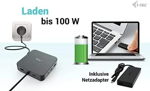 I-TEC USB-C HDMI dviejų DP prijungimo stotelė su maitinimo tiekimu 100 W + I-tec universalus įkroviklis 112 W
