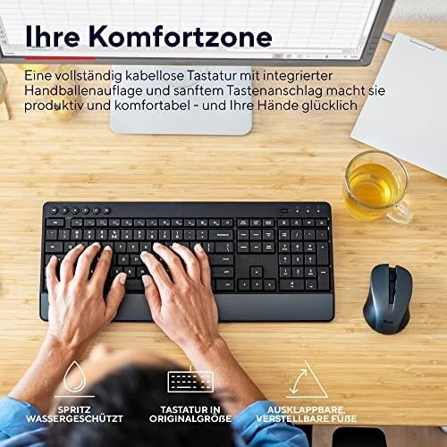 Klaviatūra ir pelė Kit Trust Trezo Comfort Wireless Klaviatūros ir pelės rinkinys - German QWERTZ išdėstymas