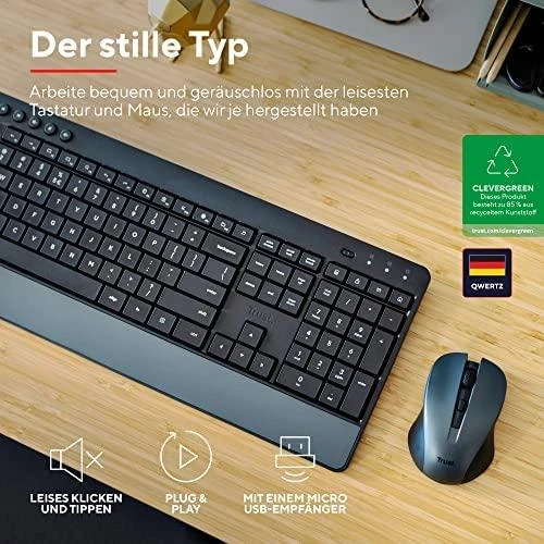 Klaviatūra ir pelė Kit Trust Trezo Comfort Wireless Klaviatūros ir pelės rinkinys - German QWERTZ išdėstymas