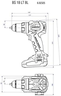 Metabo BS 18 LT BL gręžtuvo matmenų schema