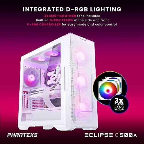 PHANTEKS Eclipse G500A D-RGB Mid-Tower tipo kompiuterio korpusas, grūdintas stiklas – baltos spalvos