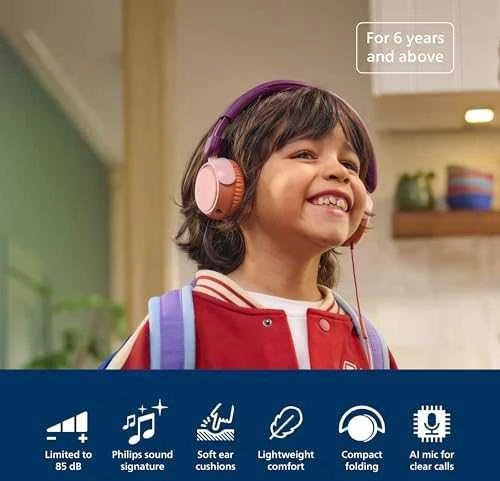 Laidinės vaikiškos ausinės Philips TAK2000MP/00, violetinės ir rudos spalvos
