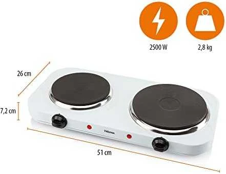 Tristar | Laisvai pastatoma stalo kaitlentė | KP-6245 | Degiklių / virimo zonų skaičius: 2 | Rotacinė | Elektrinė | Baltas