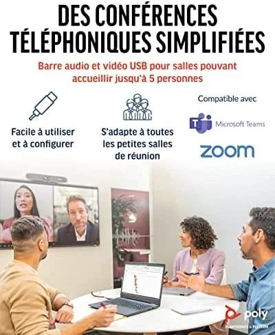 „Poly Studio R30“, garso / vaizdo USB juosta, su automatinio sekimo 120 laipsnių FOV 4K kamera, integruotu garsiakalbiu ir mikrofonu R30